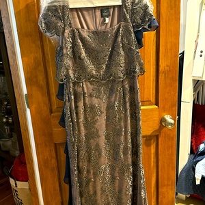 Mauve Lace Overlay Evening Dress